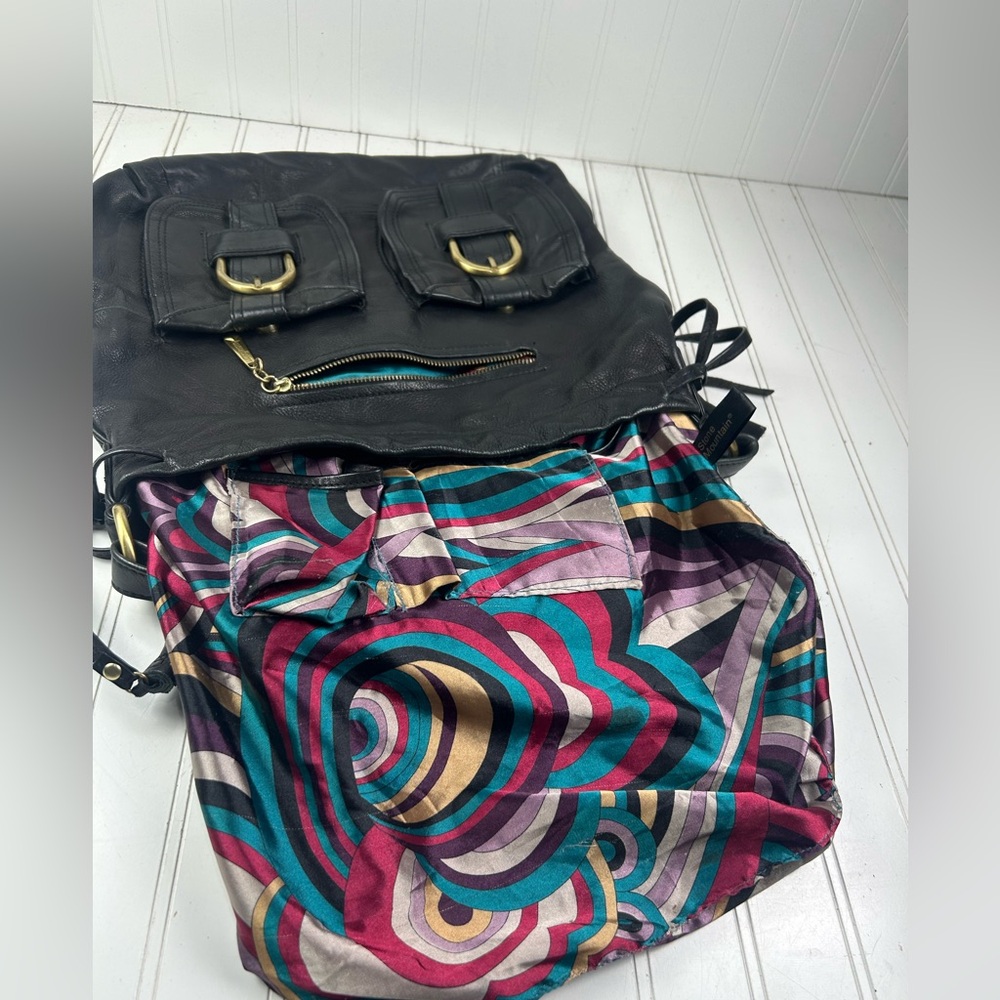 Allison Scott Y2K Black Leather Hobo Shoulder Bag Multi Pocket Gold Hardware - Picture 5 of 12